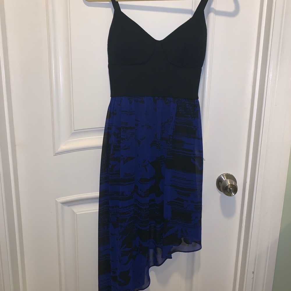 Asymmetrical Midi Dress in Black and Blue